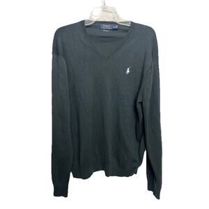 Polo Ralph Lauren Sweater Mens Large Blue V Neck Pima Cotton Pullover Preppy